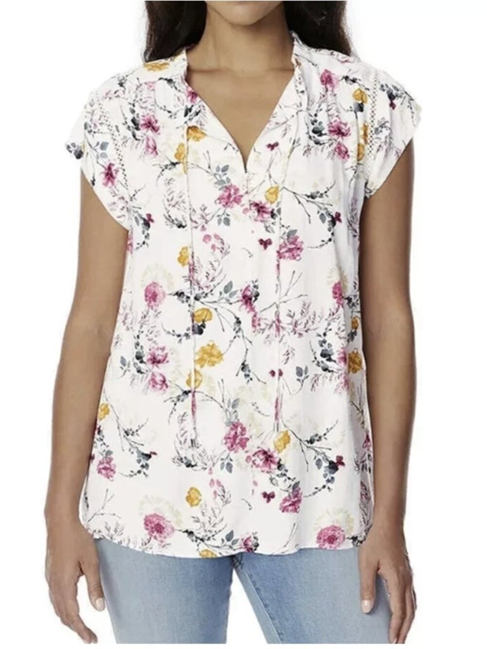 Buffalo David Bitton Floral Flutter Sleeve Boho Blouse Top Ivory Cottagecore XXL